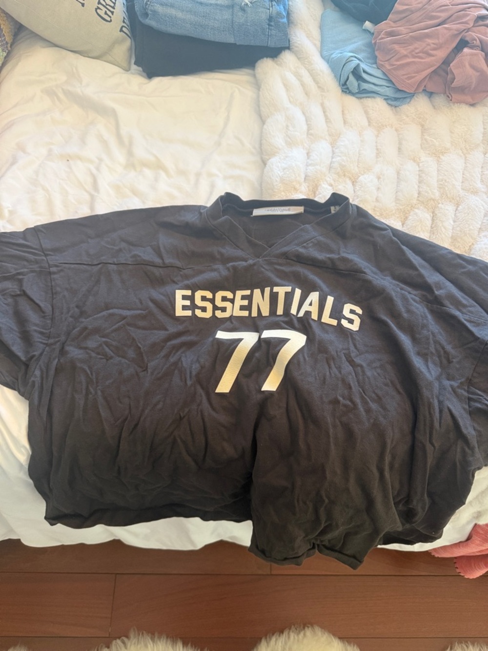 Essentials Black Tee with White '77' Front Print